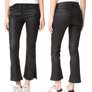 3x1 NYC W2 Split Bell‎ Flare Crop Pant Jeans Coated Black Stretch Denim Size 24